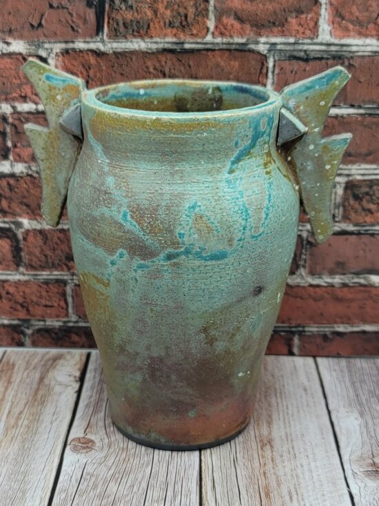 Hand Crafted Other - Handcrafted Signed CLAYWORKS Raku Vase, Amphora Shape